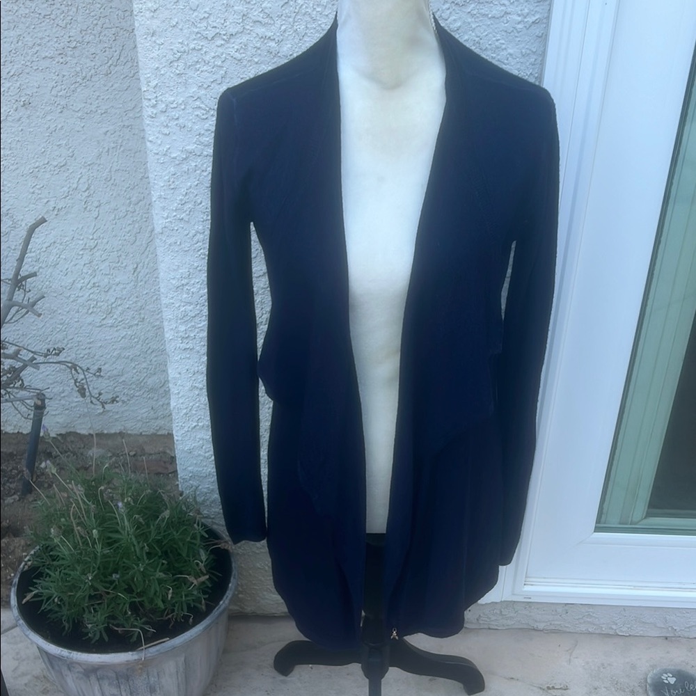 Patrizia Pepe Women's Blue Wool Draped Open Front Cardigan Sweater Size 2